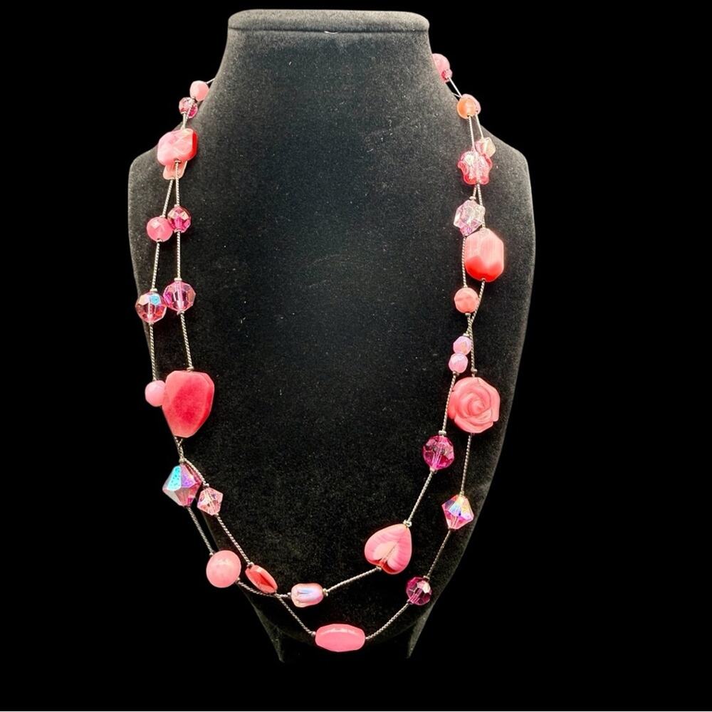 Vintage Dabby Reid Pink Crystal Rose Statement Necklace
